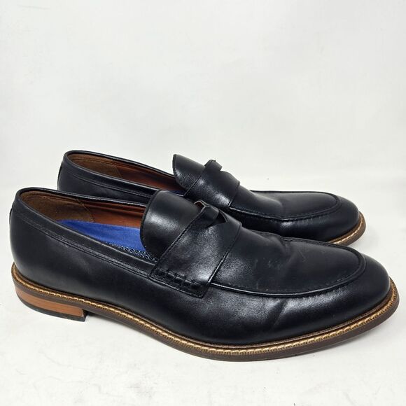 VINCE CAMUTO Lachlan Black Leather Penny Loafers Size 12 - Picture 1 of 9